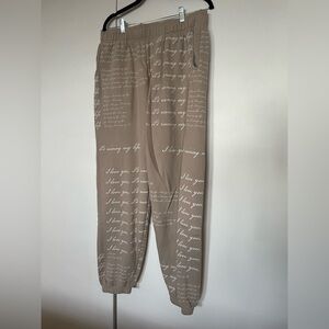 Taylor Swift Taupe Script-Print Jogger Pants